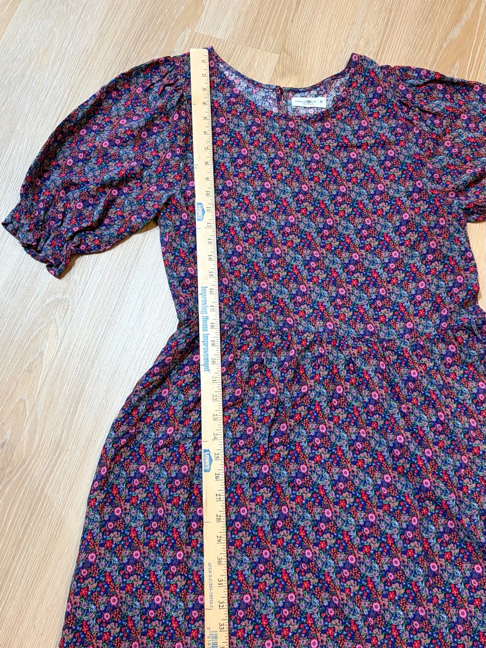 NATURAL LIFE Girls Floral Puff Sleeve Dress in Navy, Pink & Red
